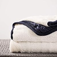 Vista 2 de Longhui bedding Acrylic Cable Knit Sherpa Throw Blanket - Thick, Soft, Big, Cozy Navy Knitted Fleece Blankets for Couch, Sofa, Bed - Large 60 x 80