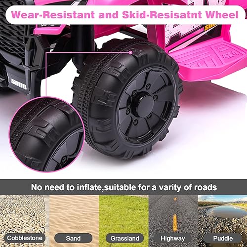 Miniatura 3 de Vehículo eléctrico a batería de 6 V, auto de juego ATV de 4 ruedas con neumáticos pisados, acelerador de botón, luz LED, bocina, música, para niños