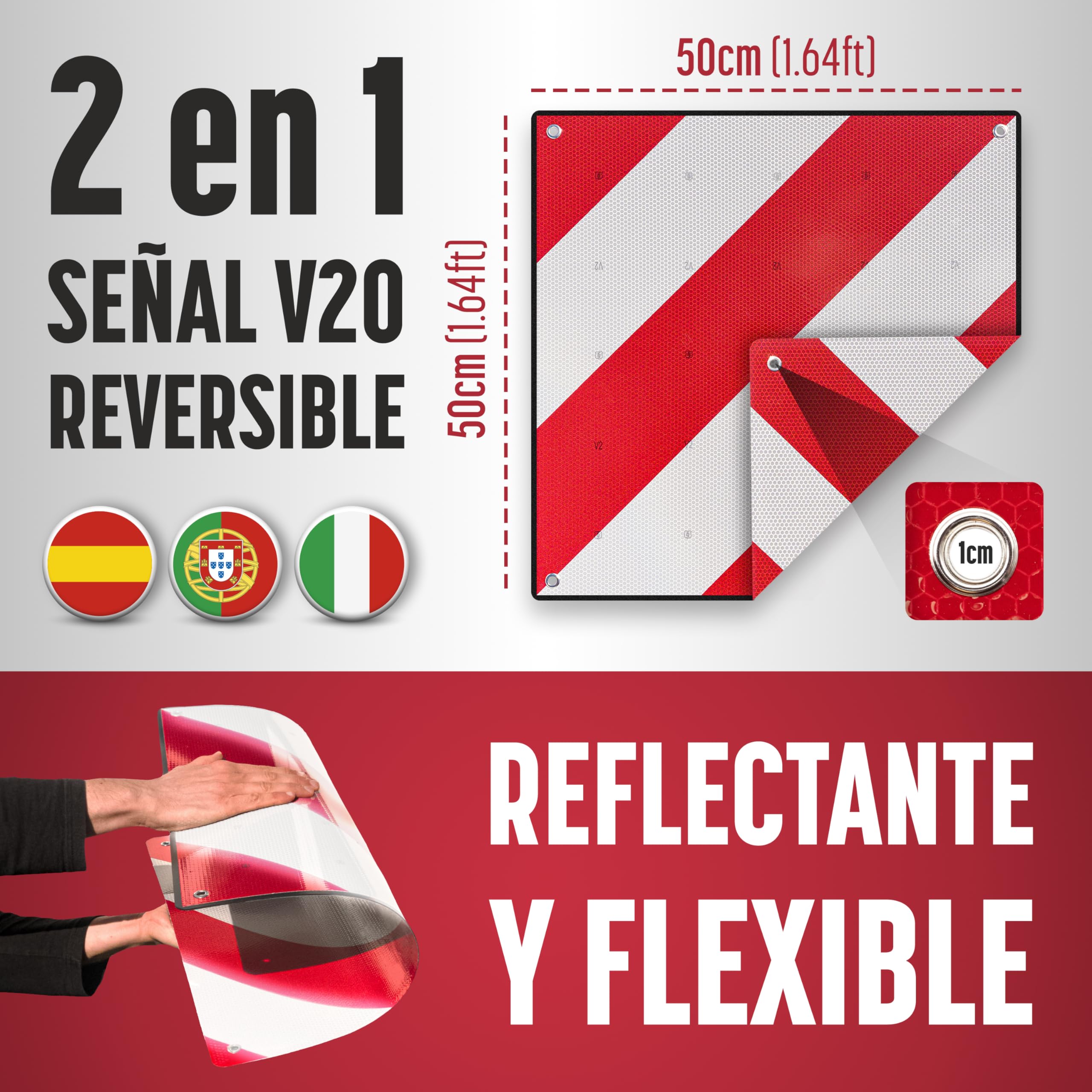 MAGMA Pack Señal V20 Española e Italiana Homologada + Pulpos + Funda, Placa V20 Portabicicletas y Carga Saliente, Flexible y con Protección Anti Arañazos Protege tu Bicicleta o Bici NO Raya