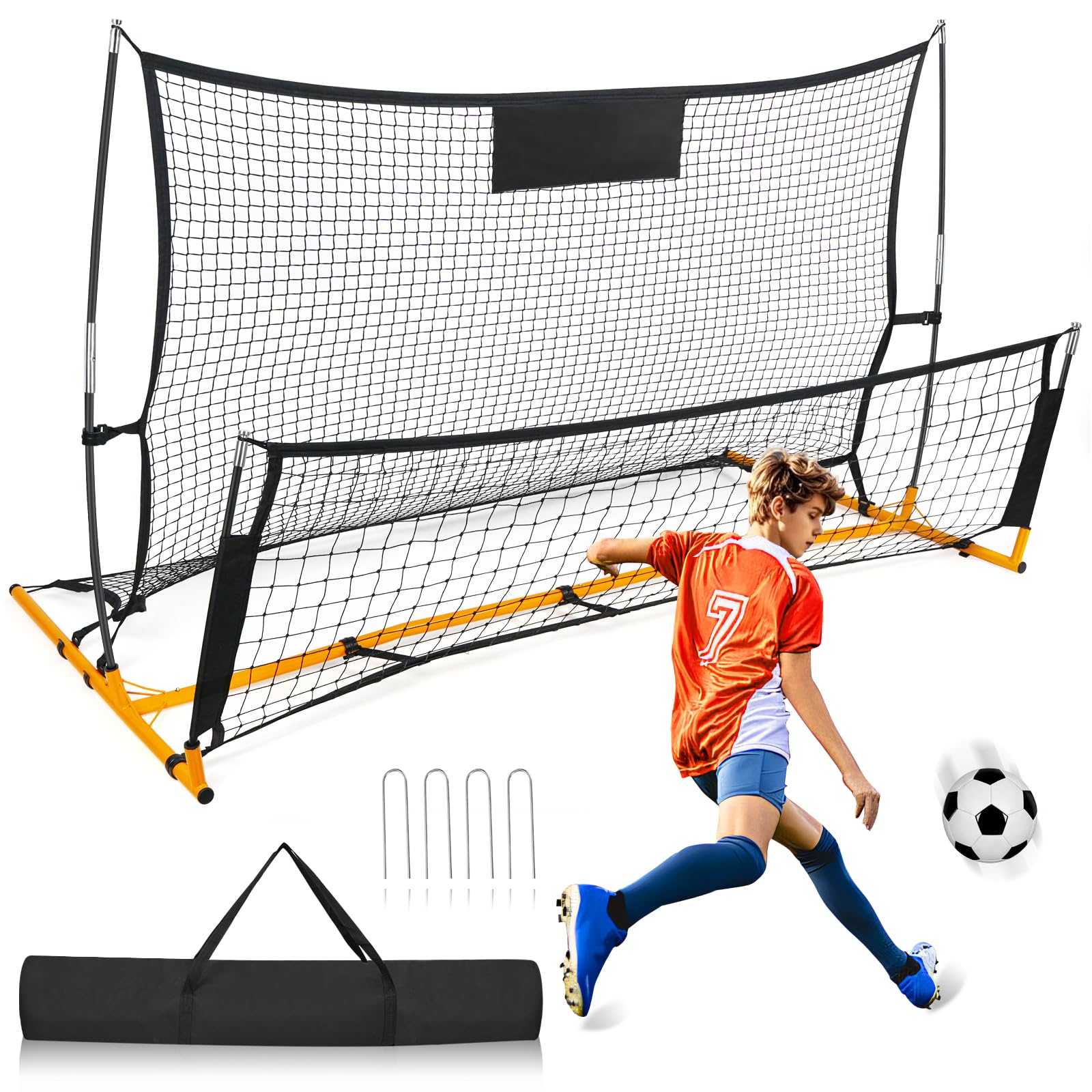 Football Rebounder Net -2-in-1 Adjustable Dual-Sided Soccer Training Goal for Kids & Adults -Portable Football Training Equipment Indoor & Outdoor Use