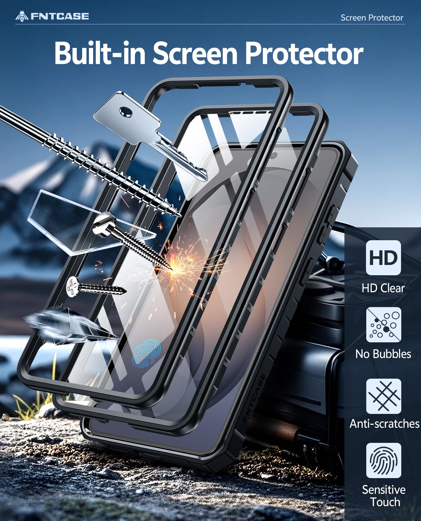 FNTCASE Etui do Samsung Galaxy S26-Ultra: z podpórką | 2 przednie ramki | wbudowana osłona ekranu klasy wojskowej ochrona przed upadkiem wytrzymałe etui ochronne na telefon do S26 Ultra 16.9 cm czarne