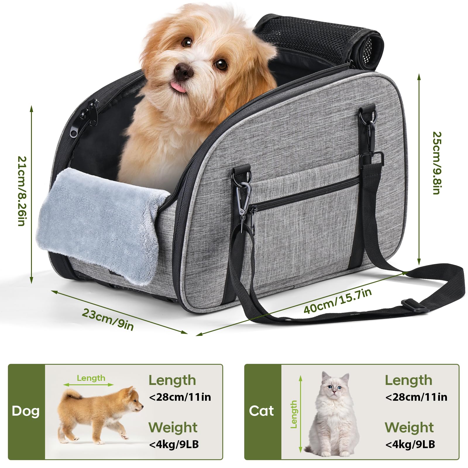 Petzauber Dog Car Seat for Small Dog - Center Console Dog Car Seat with Double Protection Safety Belt and Non-Slip Bottom, Portable Pet Booster Seat with Washable Cushion & Storage Pocket, Grey