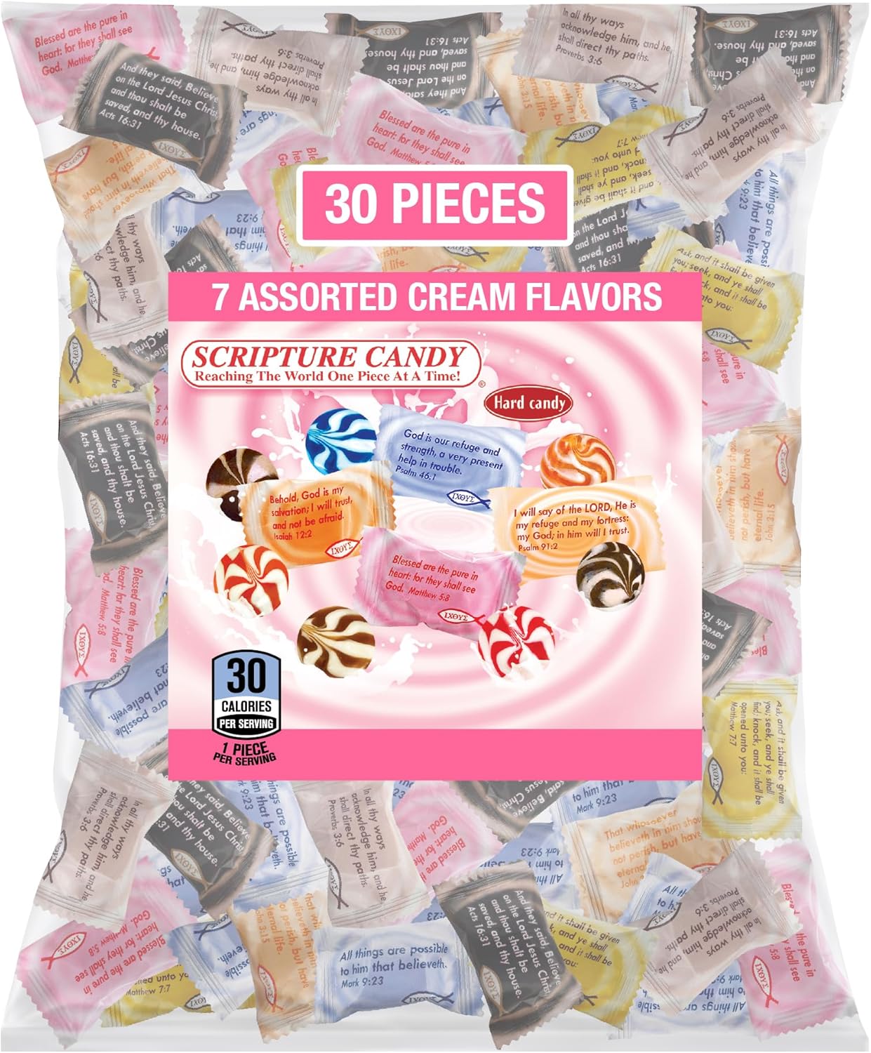 Scripture Candy, Assorted Cre Flavor Hard Candy, 30 Pieces