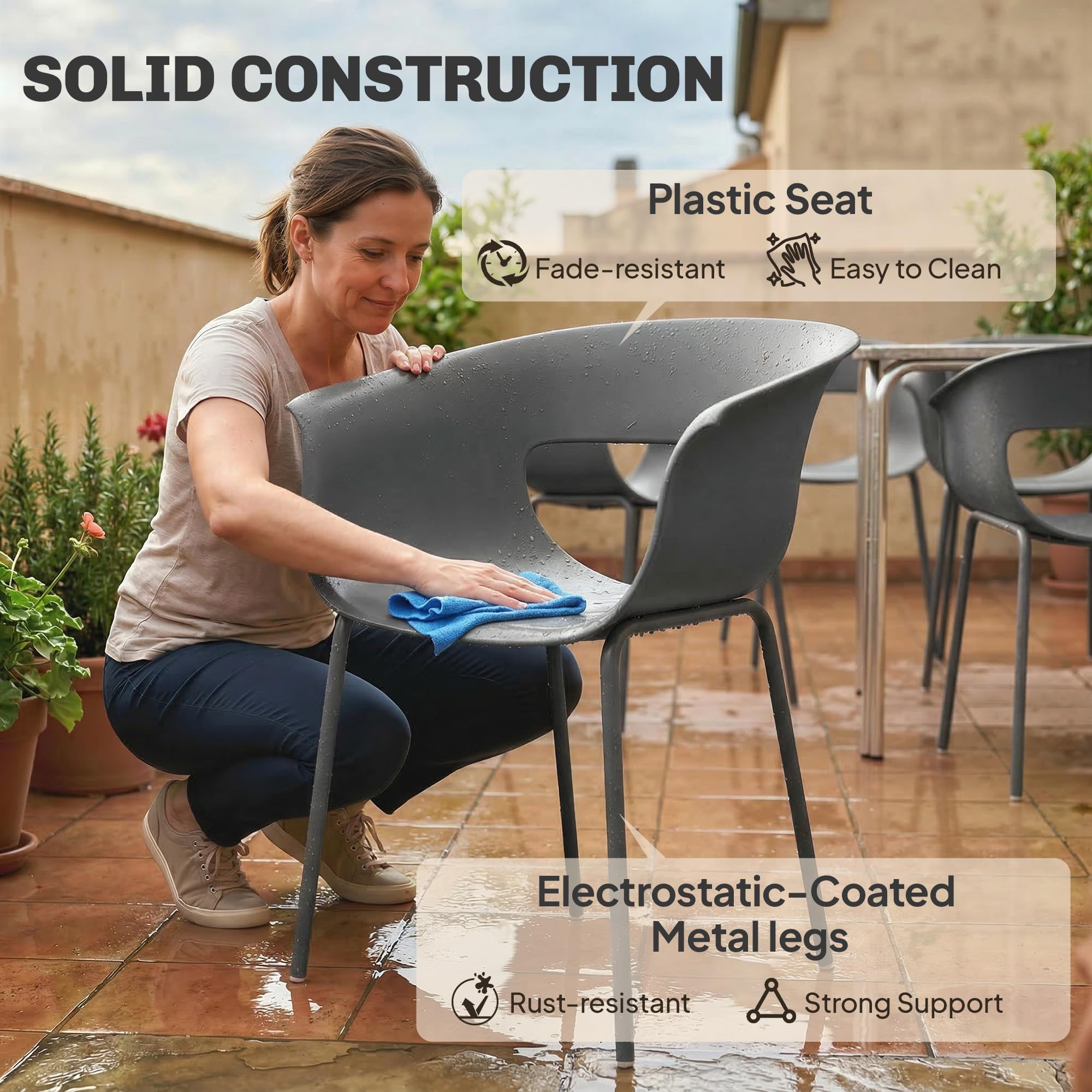 Outsunny Gartenstühle 4er Set ergonomisch Balkonstühle mit Ausschnittdesign Armlehne Wetterfest rostbeständig Outdoor Stühle bis 120 kg Terrassenstühle für Garten Balkon Terrasse Dunkelgrau