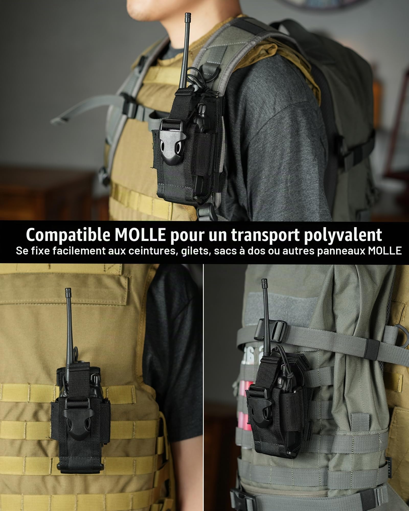 VIPERADE Sacoche pour Talkie-walkie Molle - Support pour Appareil Radio - Réglable - pour Gilet, Talkie-walkie - pour Ceinture - Multifonctionnel