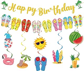 LPPIIUSSU Hawaiian Beach Party Decoration Banner -10 Pcs Flip Flop Slippers Hanging Swirls Summer Banner For Holiday Celebration Tropical Hawaii Birthday Beach Pool Party Outdoor Decor Supplies