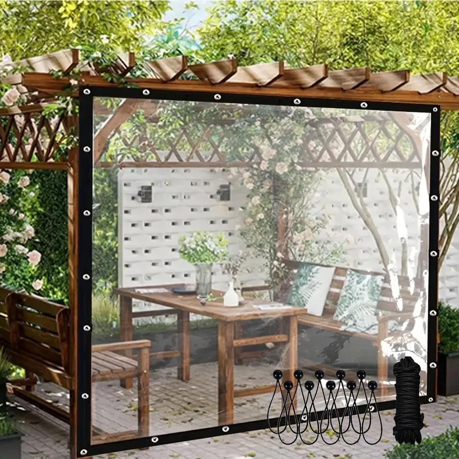 Outdoor Clear Panel Curtain, 5x9 FT Clear Plastic Tarp with Grommets, Transparent Heavy Duty Waterproof Vinyl Tarp for Winterizing Windows and Winter Protection