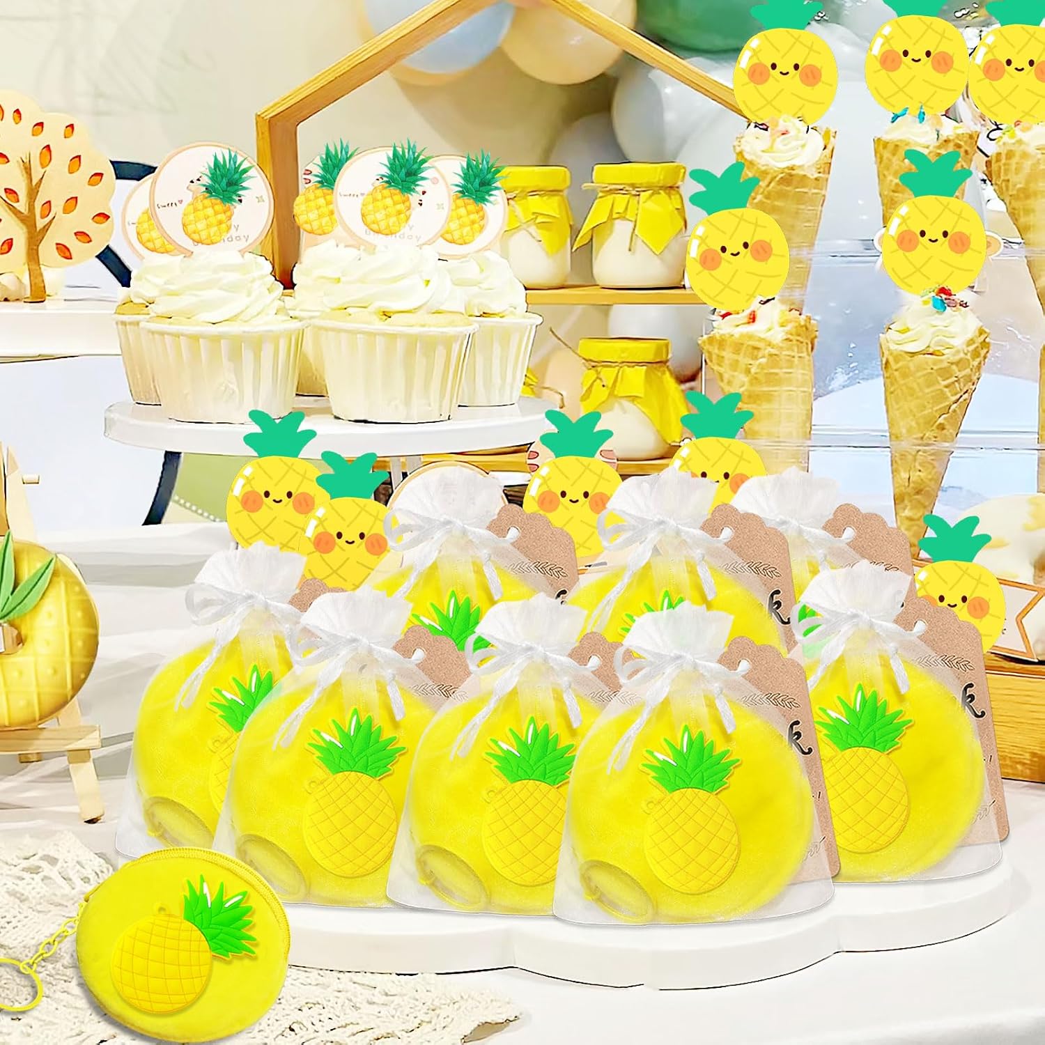 12 Pack Pineapple Coin Purse with Zipper Keychain,Wallet Bag Party Favors for Pineapple Birthday Party Decoration,Fruit Themed Baby Shower,School Carnival Rewards,Travel,Classroom Prize - Image 6
