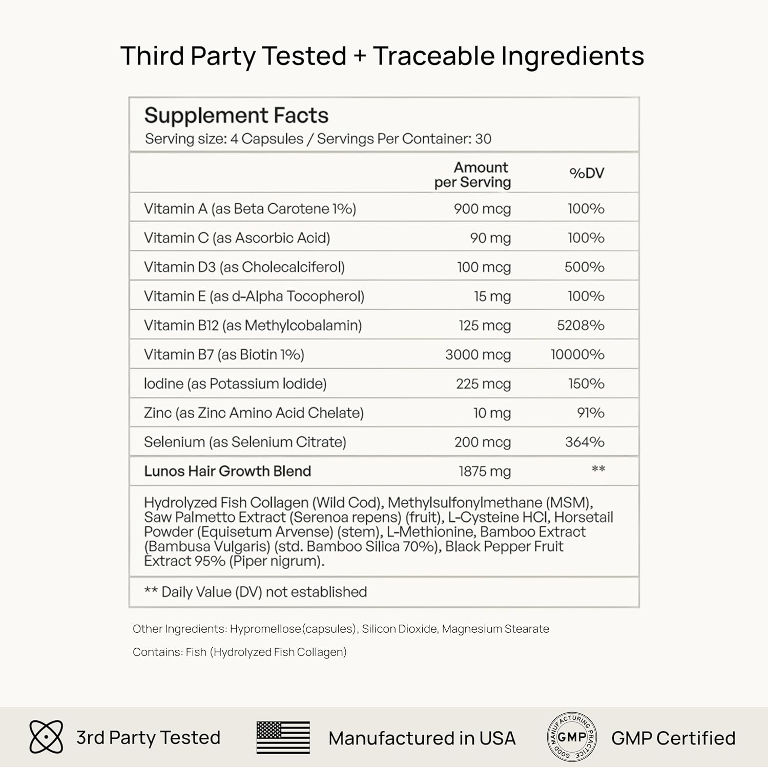 Lunos Grow Hair Growth Vitamins - 17 Ingredient Supplement with Biotin, Saw Palmetto, & Marine Collagen - Hair Growth Products for Women & Men - 1 Month Supply - Image 9