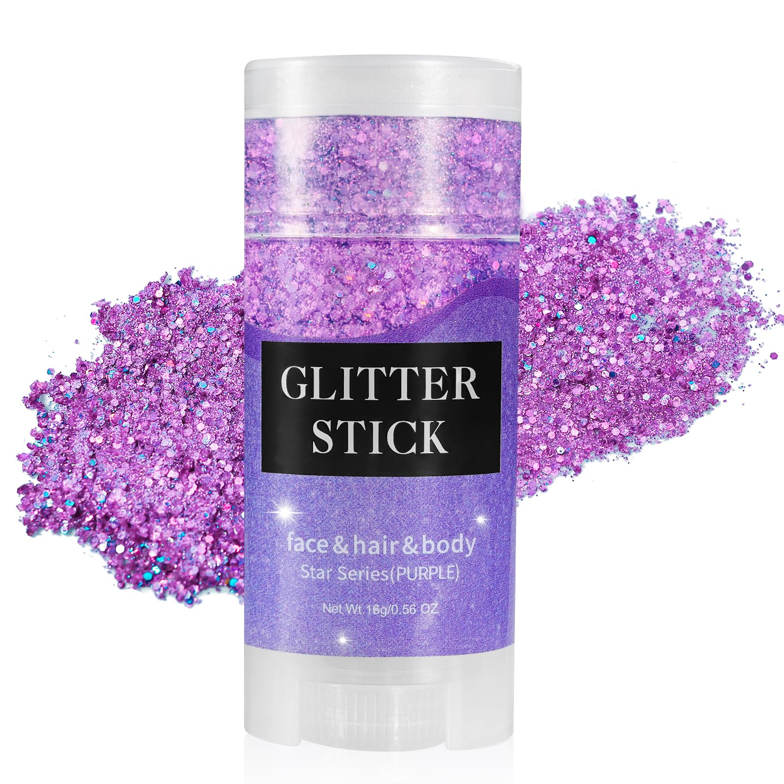 Mysense Purple Body Glitter Stick, Singer Concerts Face Glitter Gel, Holographic Mermaid Sequins Chunky Glitter, Music Festival Rave Hair Accessories Glitter Makeup for Women, 0.56oz