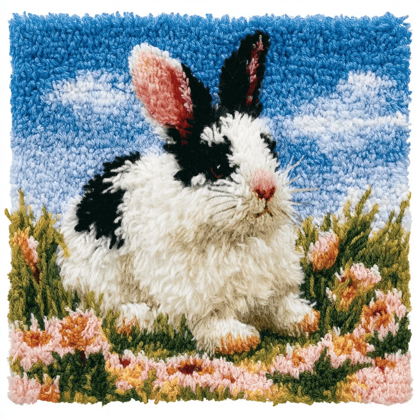 Latch Hook Cushion Kit,DIY Pillow Cover Craft Kit,43x43 cm,Rabbit