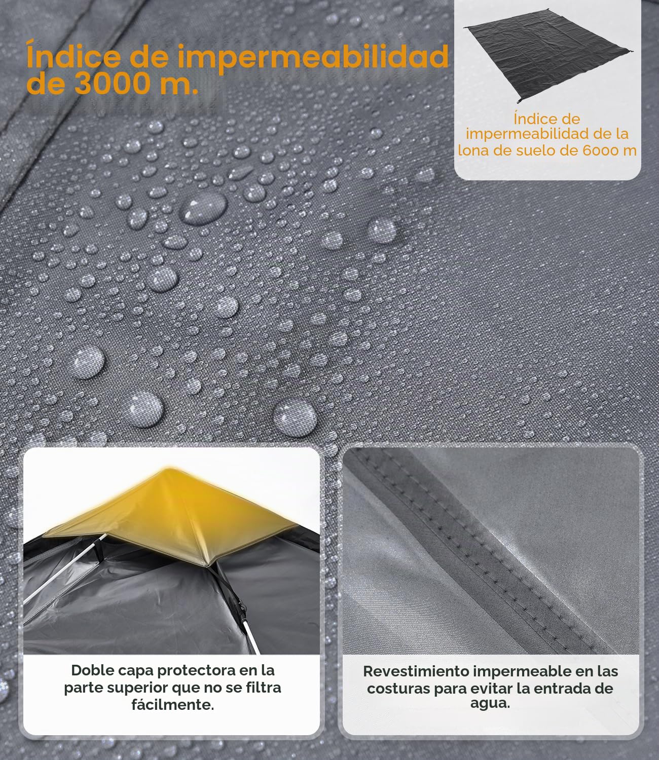 DEWUR Tienda de campaña para 2 – 4 personas, resistente al agua, para senderismo, camping, exterior, festival