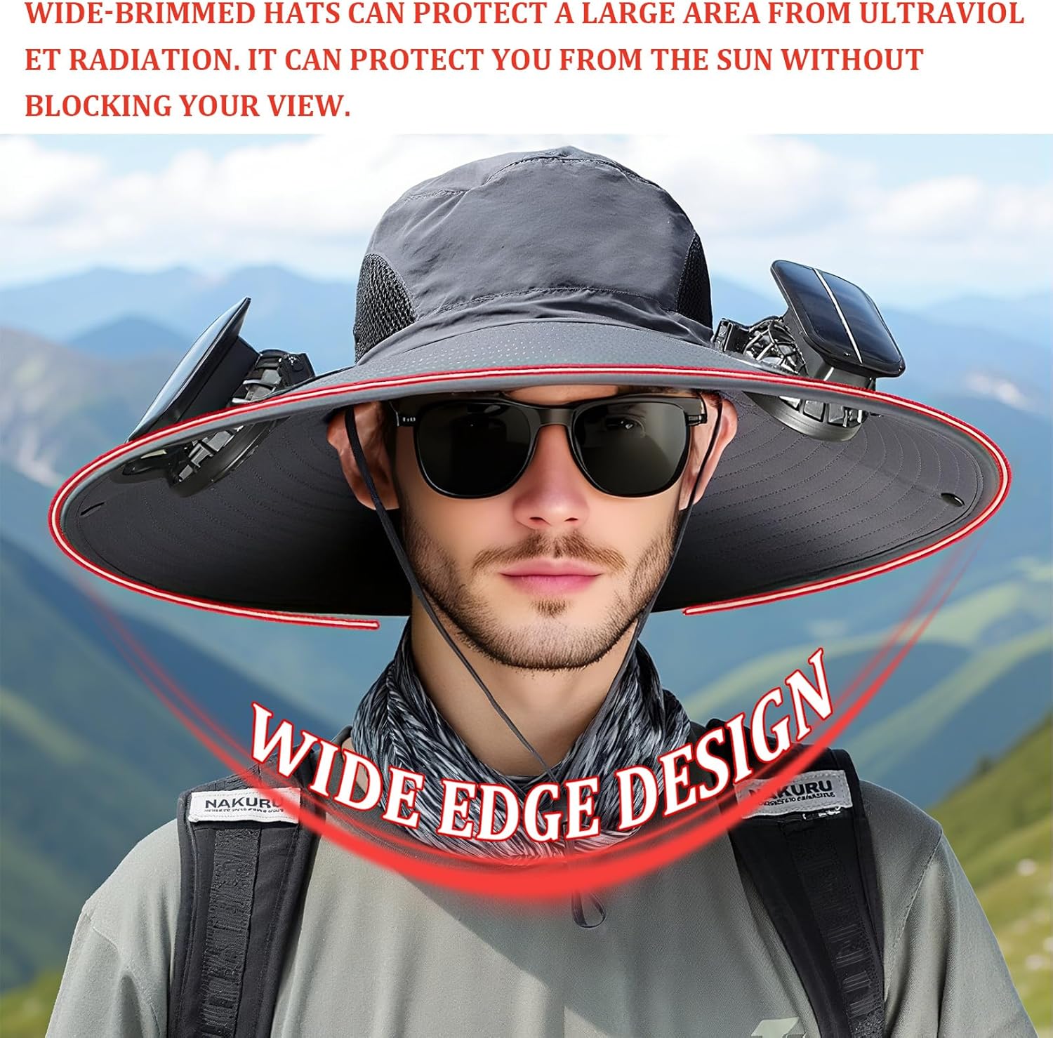 Solar Fan Hat, Wide Brim Solar Fan Outdoor Fishing Hat with 2 Solar Fans UPF 50+ Sun Protection Outdoor Fishing Camping Beach - Image 5