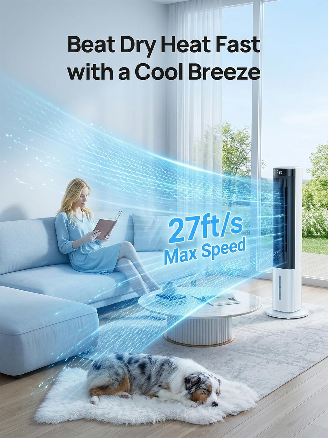 Uthfy 40" Tower Evaporative Air Cooler, Windowless Portable Air Conditioners, Cooling Fans that Blow Cold Air, 120° Oscillation, 4 Modes, Removable Water Tank, 24H Timer, Swamp Cooler for Room Bedroom