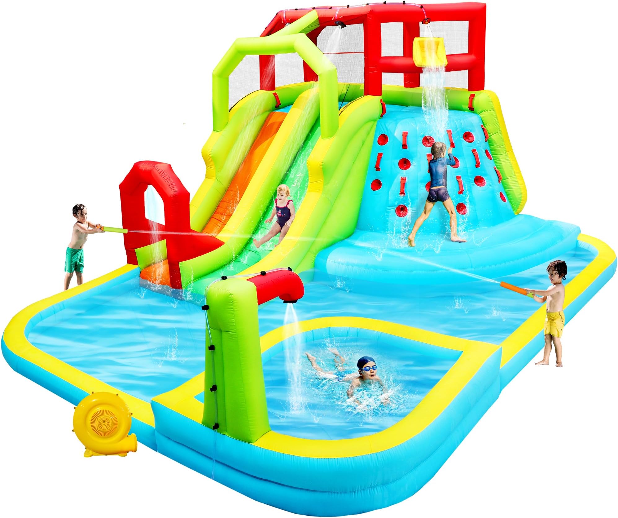 WELLFUNTIME Inflatable Water Slide Park, Bouncy Castle with Deep Pool, 191 x 157.5 x 100 Inch, Jumping Castle with Air Blower