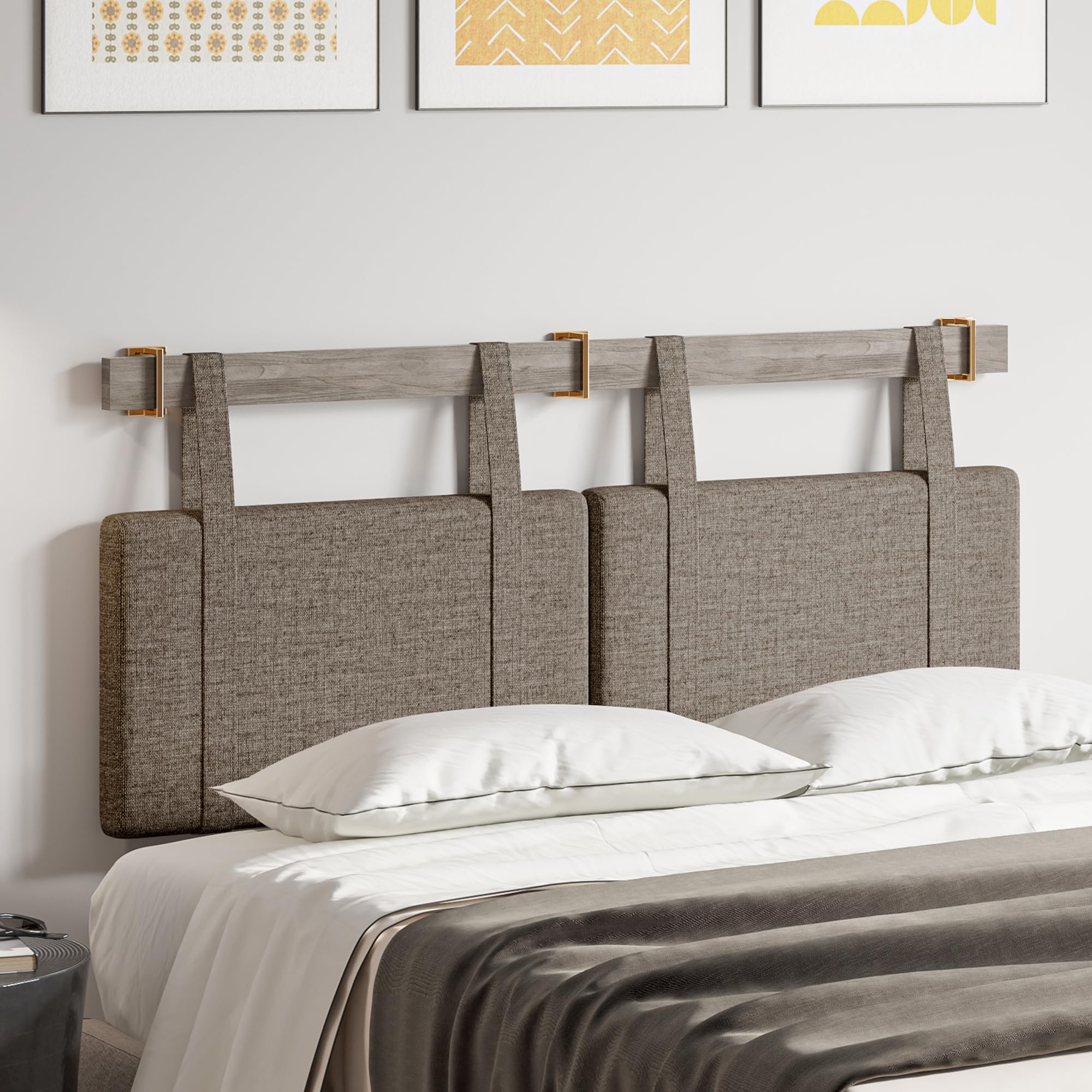 Amazon.com - BELLEZE Wall Mounted Headboard for Queen Size Bed, Linen ...