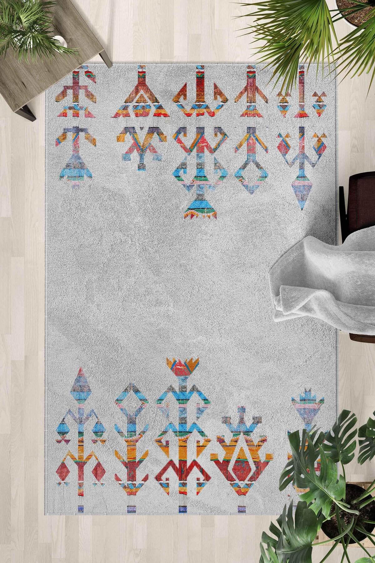 Monnhein Çok Renkli Halı 0042 - Yıkanabilir, Kaymaz Taban, Dijital Baskılı, Leke Tutmaz, İnce Hav, Modern Salon, Oturma Odası, Yatak Odası ve Mutfak için Dekoratif Halı