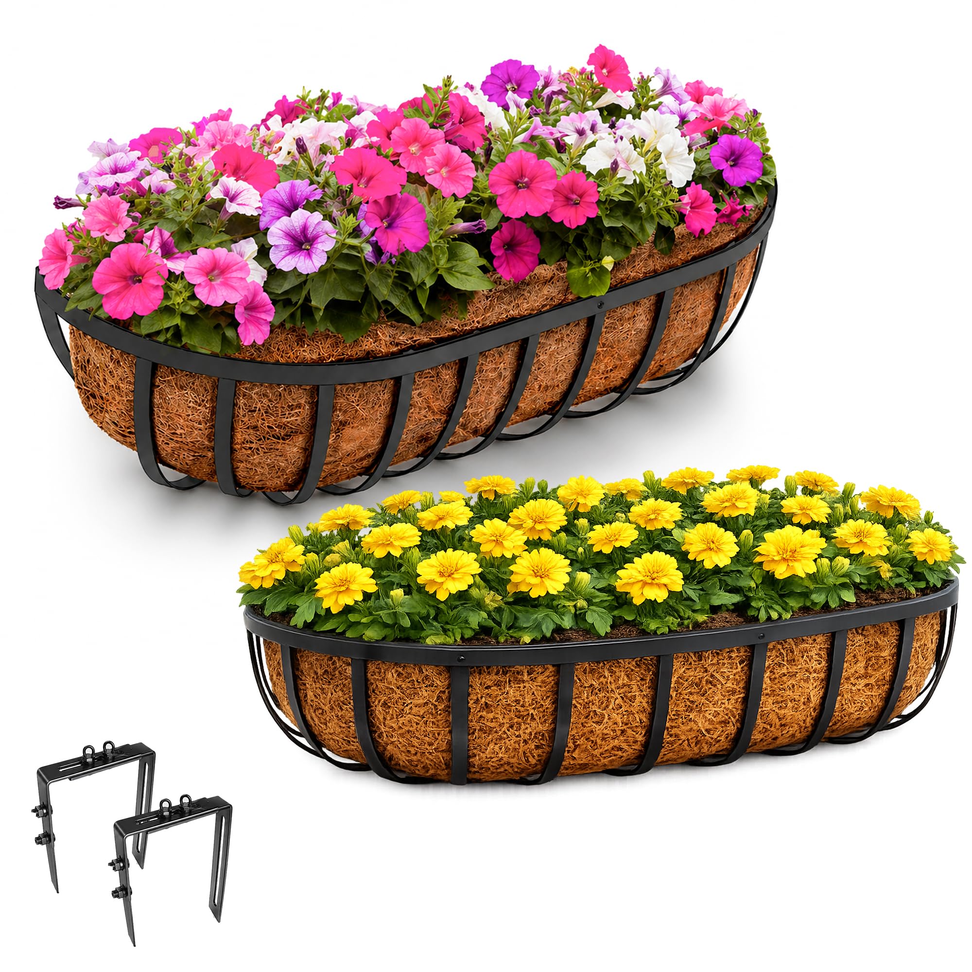 Jardinière murale d'extérieur Bishop 62 cm lot de 2 avec doublure coco et crochets