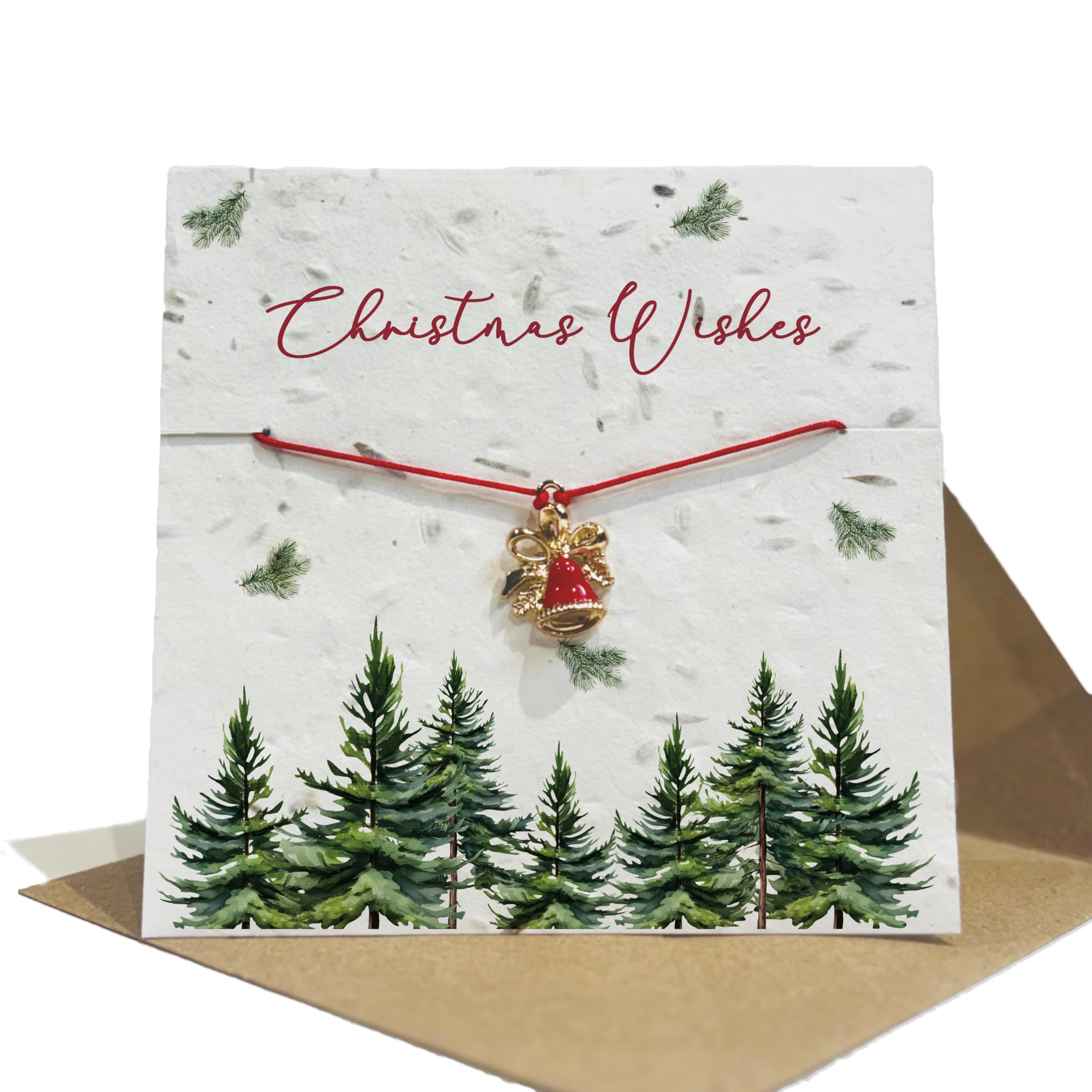 Plantable Wildflower Seed Christmas Card with Charm Bracelet – Eco-Friendly Christmas Greeting Card with Recycled Kraft Envelope – Blank Inside, Planting Instructions Included (Christmas Wishes)