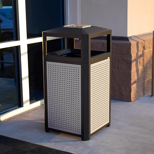 Vista 18 de Safco Products Evos - Bote de basura para exteriores e interiores con panel de acero galvanizado perforado, 15 galones, color negro