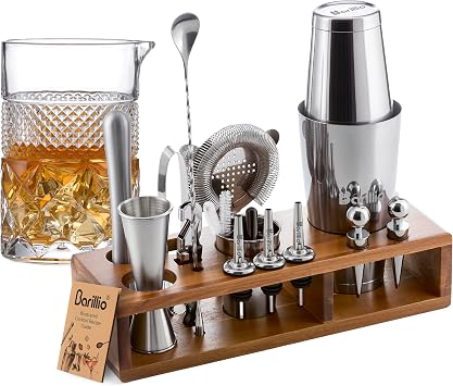 Barillio Home Mixology Pro Bundle 23-Piece Bartender Kit + 24 oz Crystal Mixing Glass