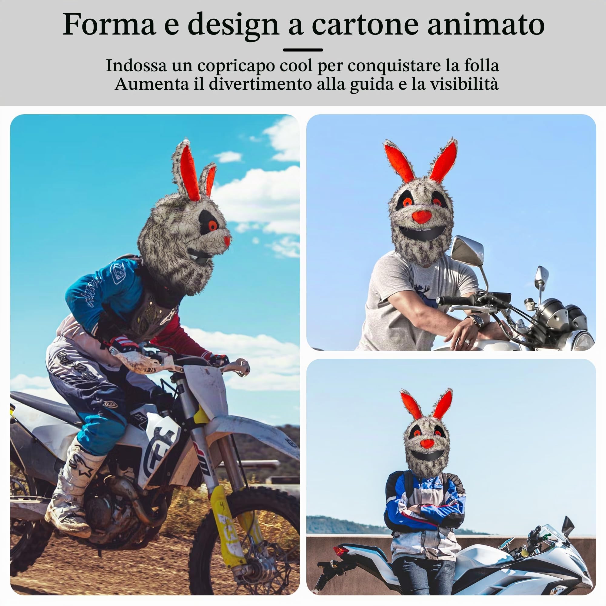 Copri casco da moto, decorazione divertente per casco, giri divertenti e regali (animali di peluche, coniglio pazzo)