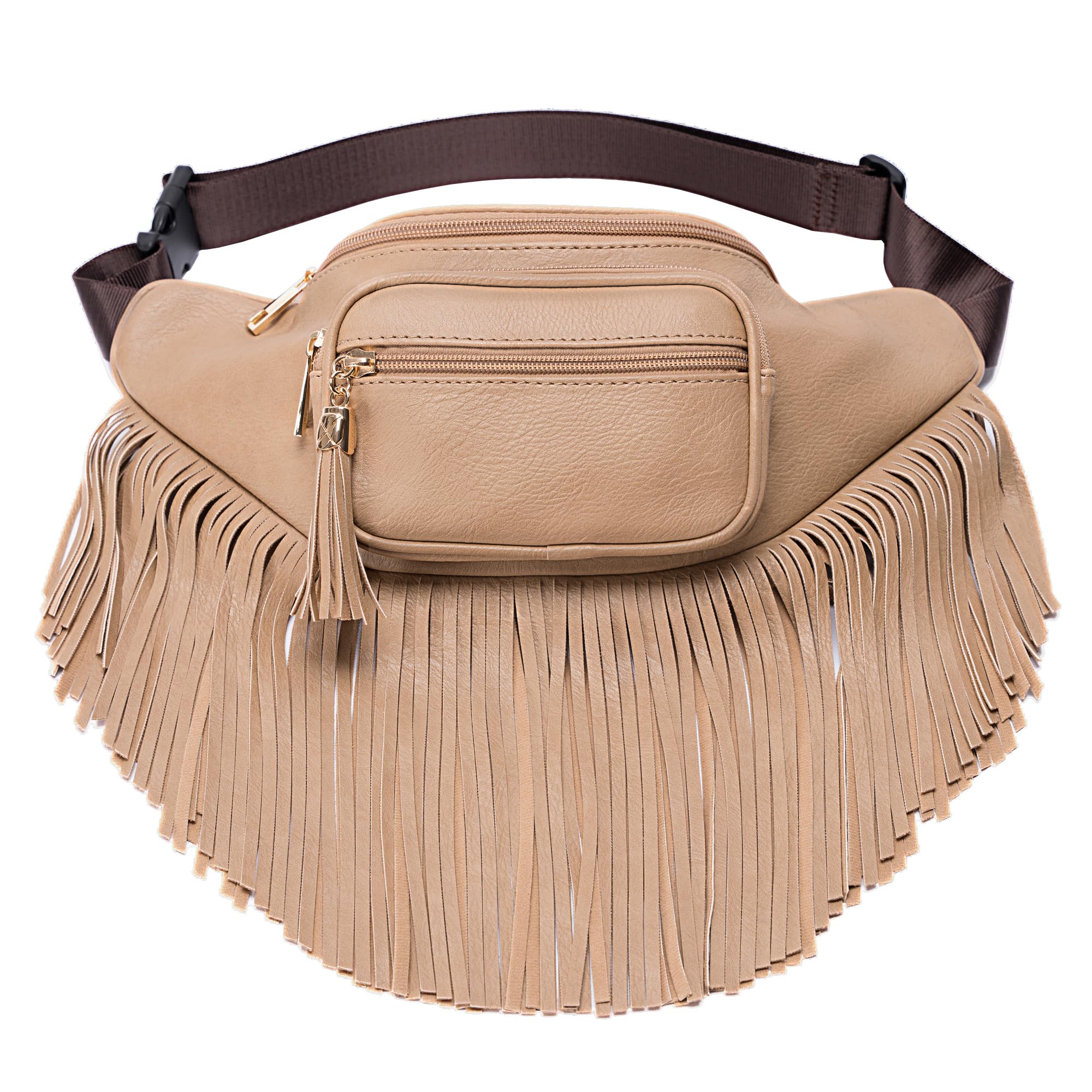 Solene Fringe Waist bag for women with Multi Zipper Pockets
