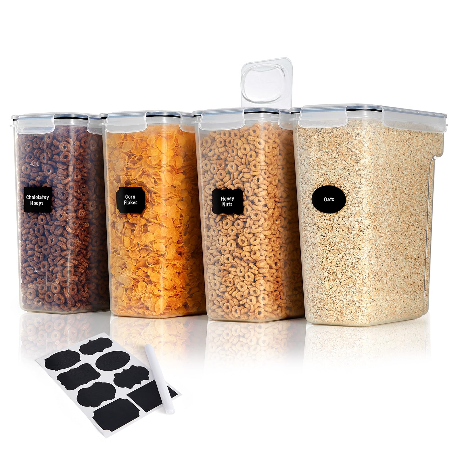 Lifewit 4 Contenitori Ermetici per Alimenti, Set Contenitori per Alimenti 5.5L, Contenitori Pasta Dispensa Salvaspazio, Contenitori Barattoli Cucina Accessori, Barattoli Pasta Plastica con Coperchio