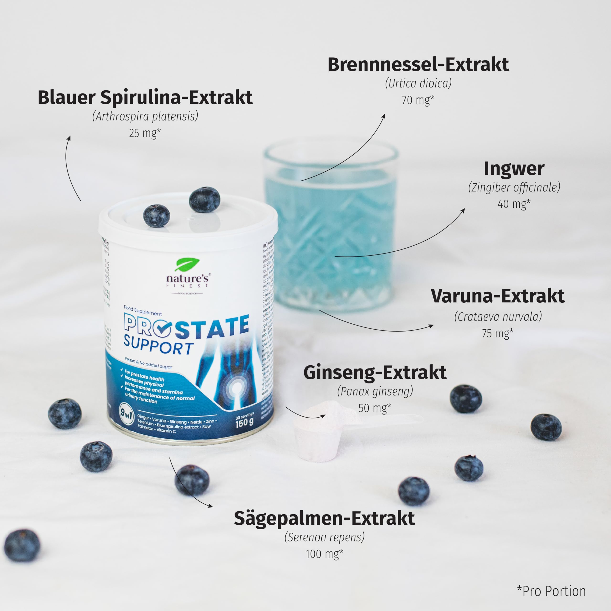 Nature's Finest Prostata Komplex - Mit Sägepalmenextrakt, Zink & Brennnessel Extrakt - Unterstützt Prostata & Harnfunktion - 30-Tage-Kur, Pulver, 150 g