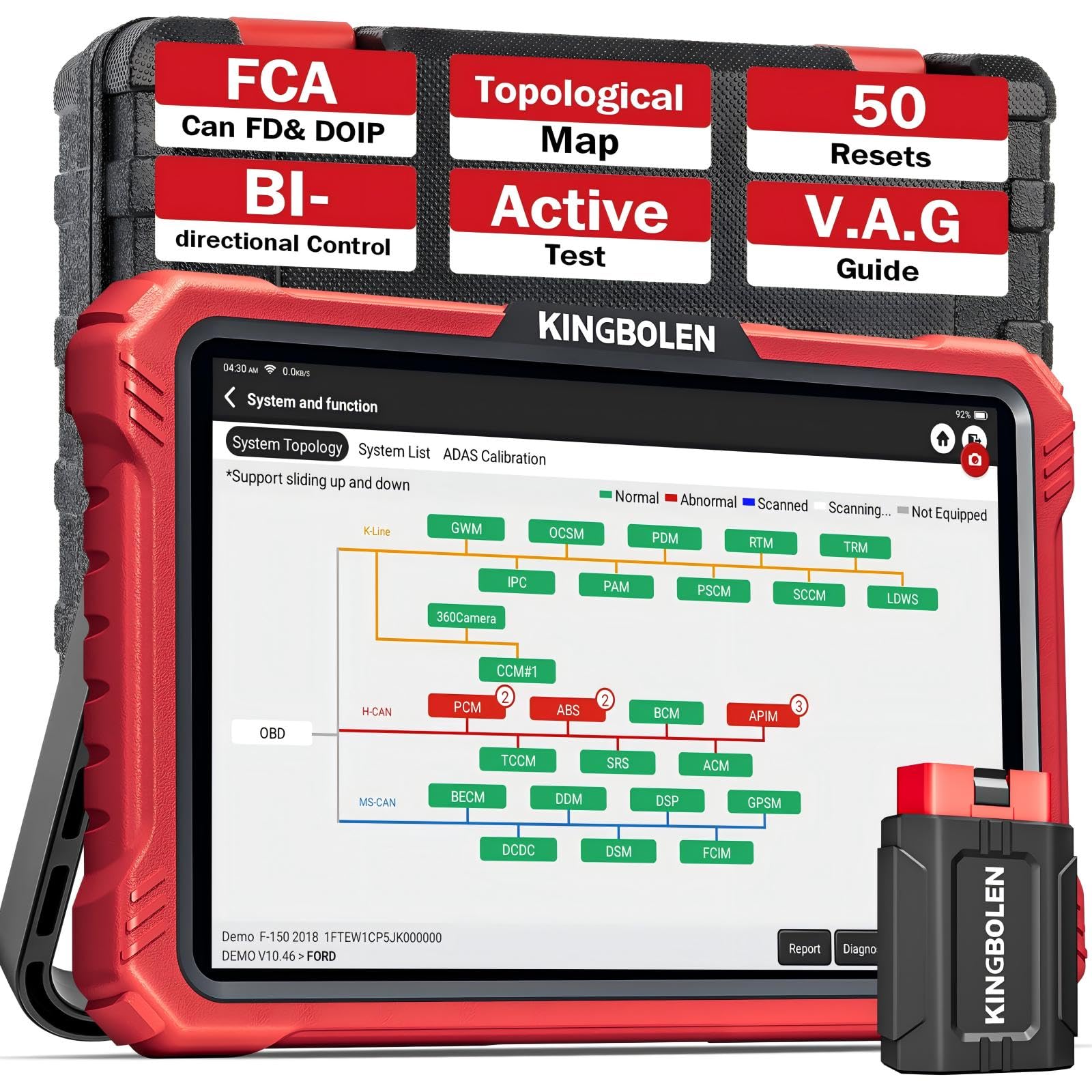 KINGBOLEN K10 PRO Diagnosi Auto in Italiano, Bidirezionale OBD2 Auto Diagnostica, Codifica ECU online, Sistema Completo, 50+ Reset, FCA SGW, CANFD&DOIP, Diagramma Topologico, 2 Anni di Aggiornamento