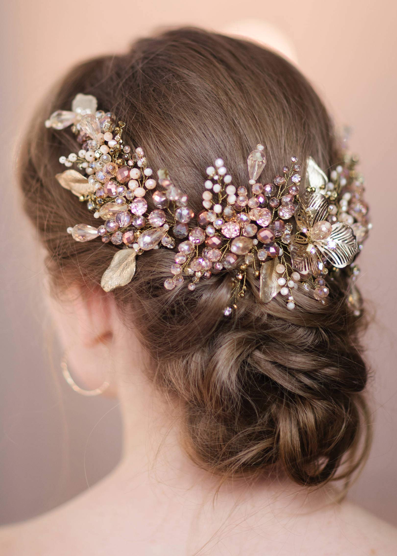 Kercisbeauty Dainty Gold and Champagne Headband for Brides Bridal Tiara Beads Headpiece Women Special Occasion Jewelry Handmade Wedding Gift Vintage