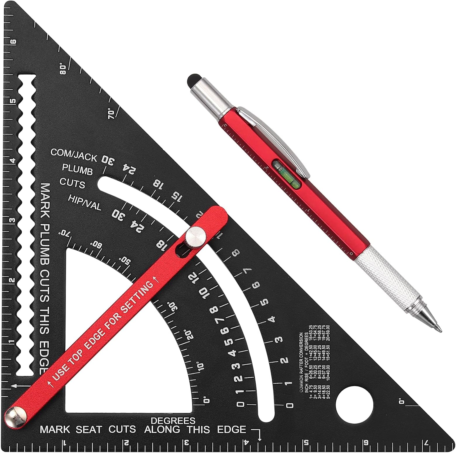 7 Inch Carpenter Square Rafter Square Woodworking Square Tool Aluminium Adjustable Combination Square Set Metal Carpentry Triangle Ruler with Marking Pen for Carpentry Construction