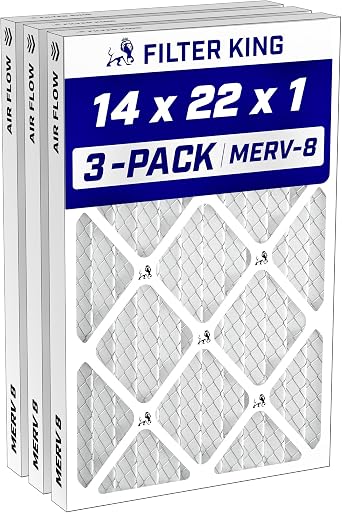 Filter King 14x22x1 Air Filter MERV 8, AC Furnace Filters 3-Pack