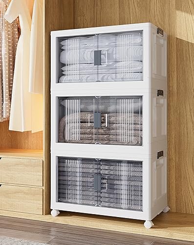 OlarHike Contenedores de almacenamiento de 74 cuartos de galón con tapas, caja de almacenamiento plegable con puertas y ruedas, contenedores de