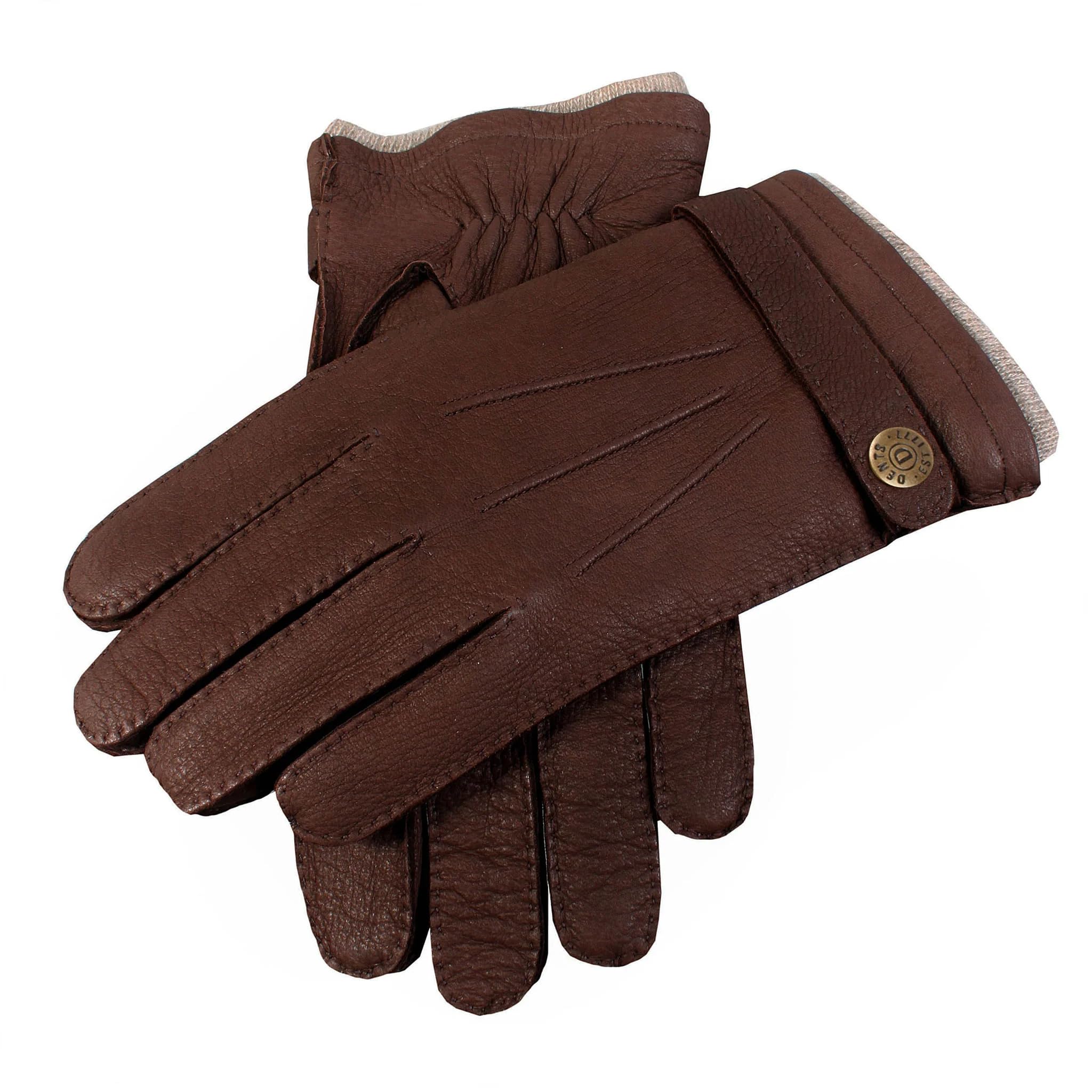 Dents Men's Bark Handsewn Three-Point Cashmere-Lined Deerskin Leather Gloves With Cashmere Cuffs - / 8