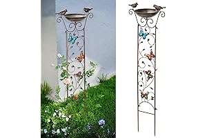 Vintage-Style Garden Decor Butterfly Bird Bath with Trellis