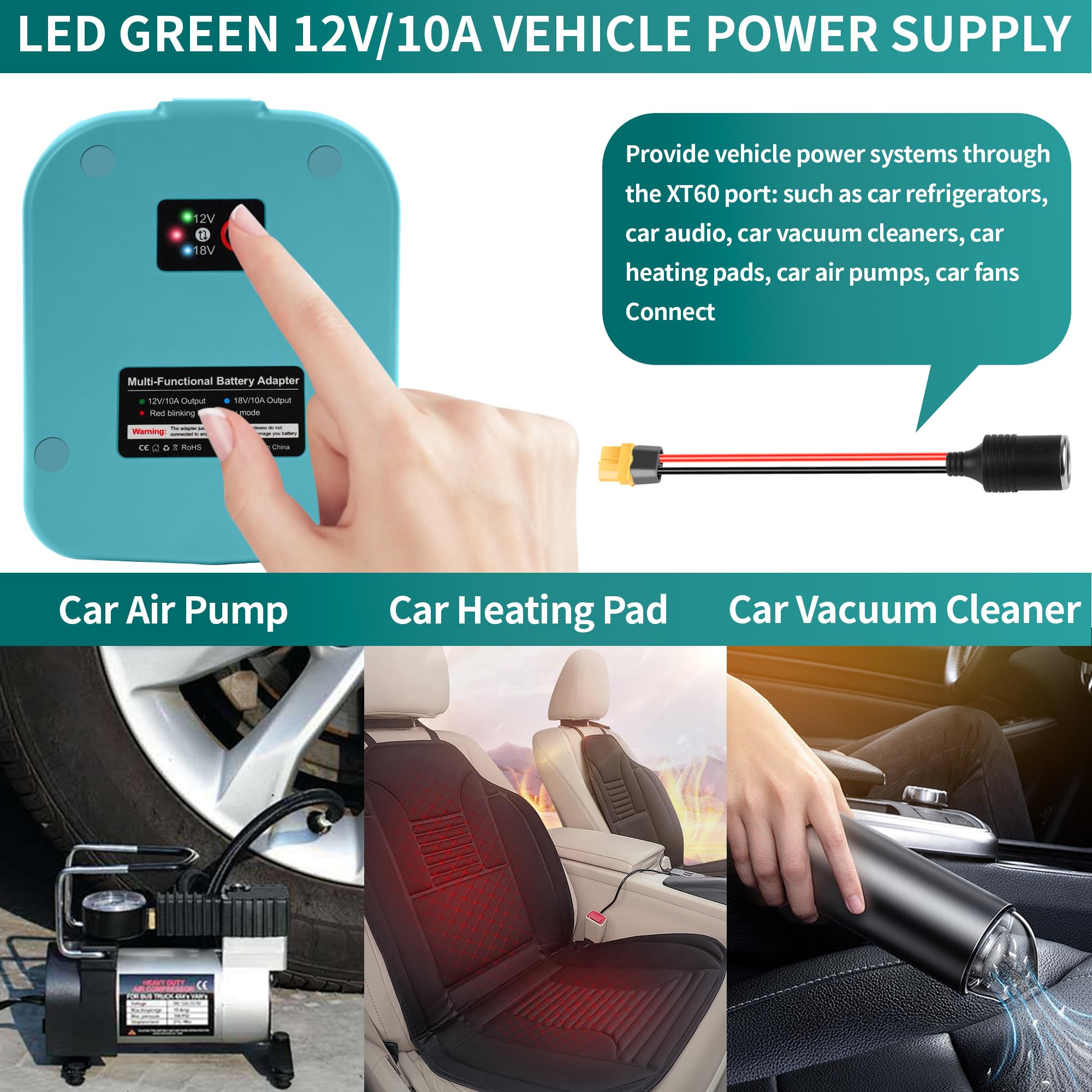 Convertisseur 18V vers 12V pour Batterie Makita 18V Avec Prise Allume Cigare,Adaptateur pour Power Wheel Batterie Adapter Avec Ports USB, Type-C et XT60,Pour Voiture Télécommandée,Projets de bricolage