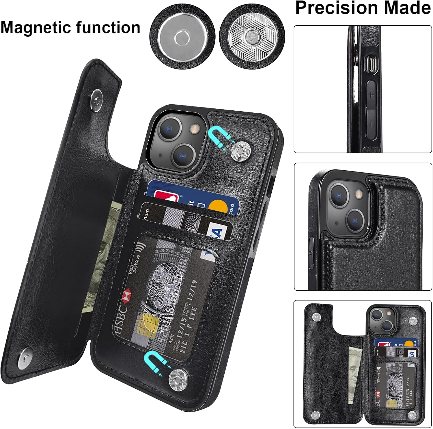 【Amazon限定ブランド】 iPhone14 ケース カバー 手帳型 高級PUレザー [3枚] ic カード収納 アイフォン14ケース カード入れ 2022 iphone14スマホケース 手帳ケース 可愛い オシャレ [軽量 薄い 耐衝撃 スタンド機能] iphone14ケース メンズ レディース 財布型 iPhone14カードケース（6.1 インチのiPhone14に対応） (黒)