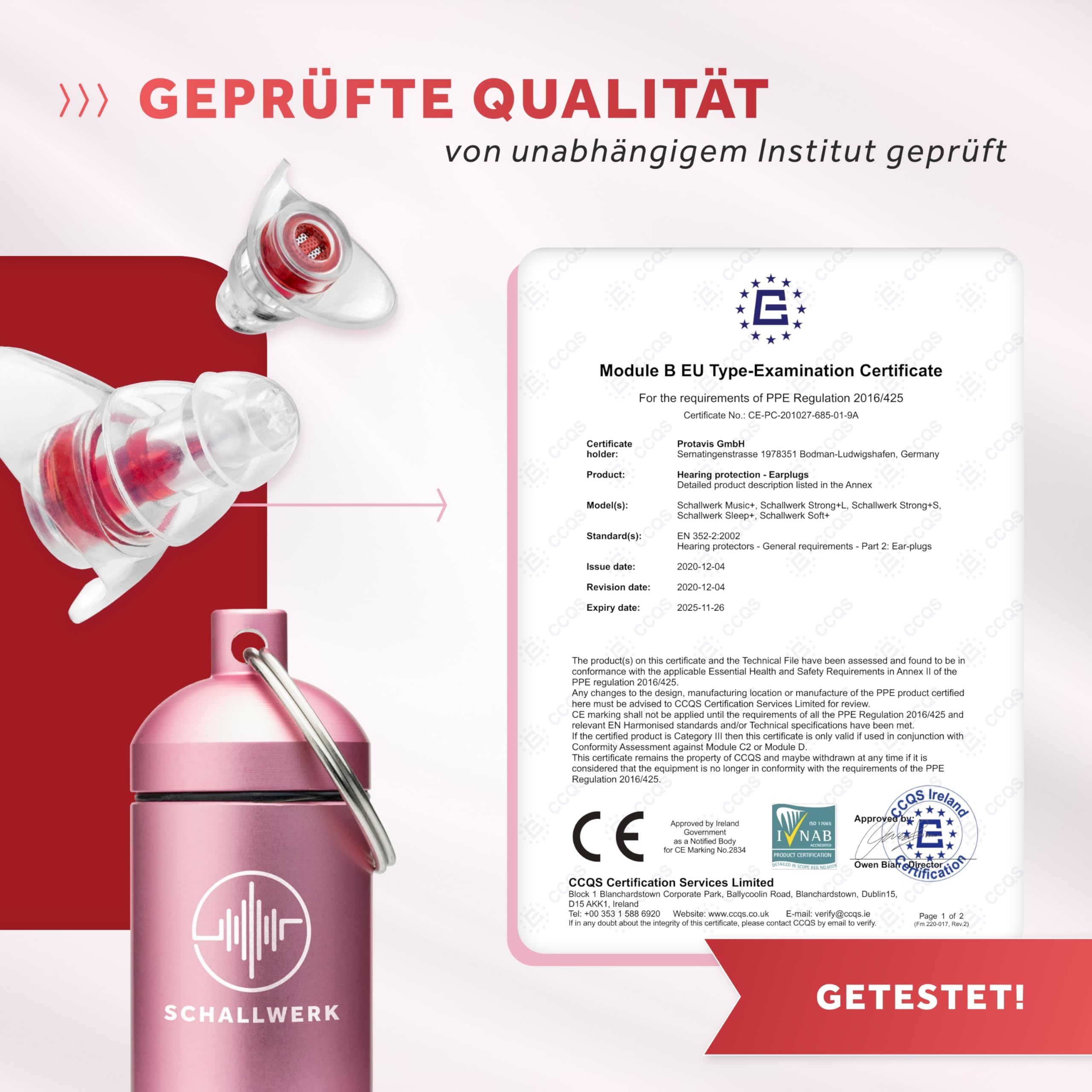 SCHALLWERK ® Women+ Gehörschutz Ohrstöpsel – dämpfen Lärm & erhalten Tonqualität – Gehörschutzstöpsel, Ohrstöpsel Konzert, Ohrenschutz - Earplugs geeignet für Musik, Festival, Arbeit & Lernen