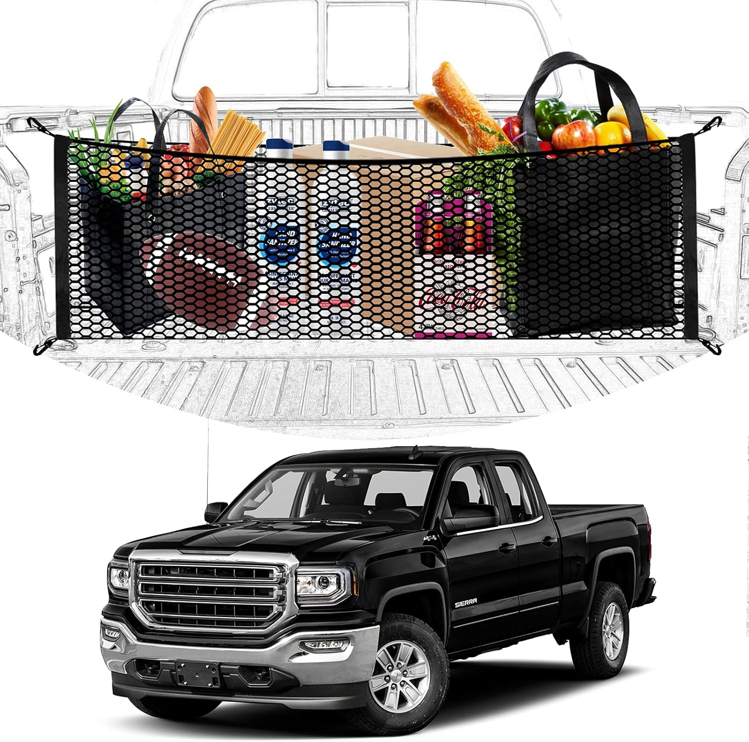 Truck Bed Cargo Net,Cargo Storage Elastic Mesh Net Organizer with Hooks
