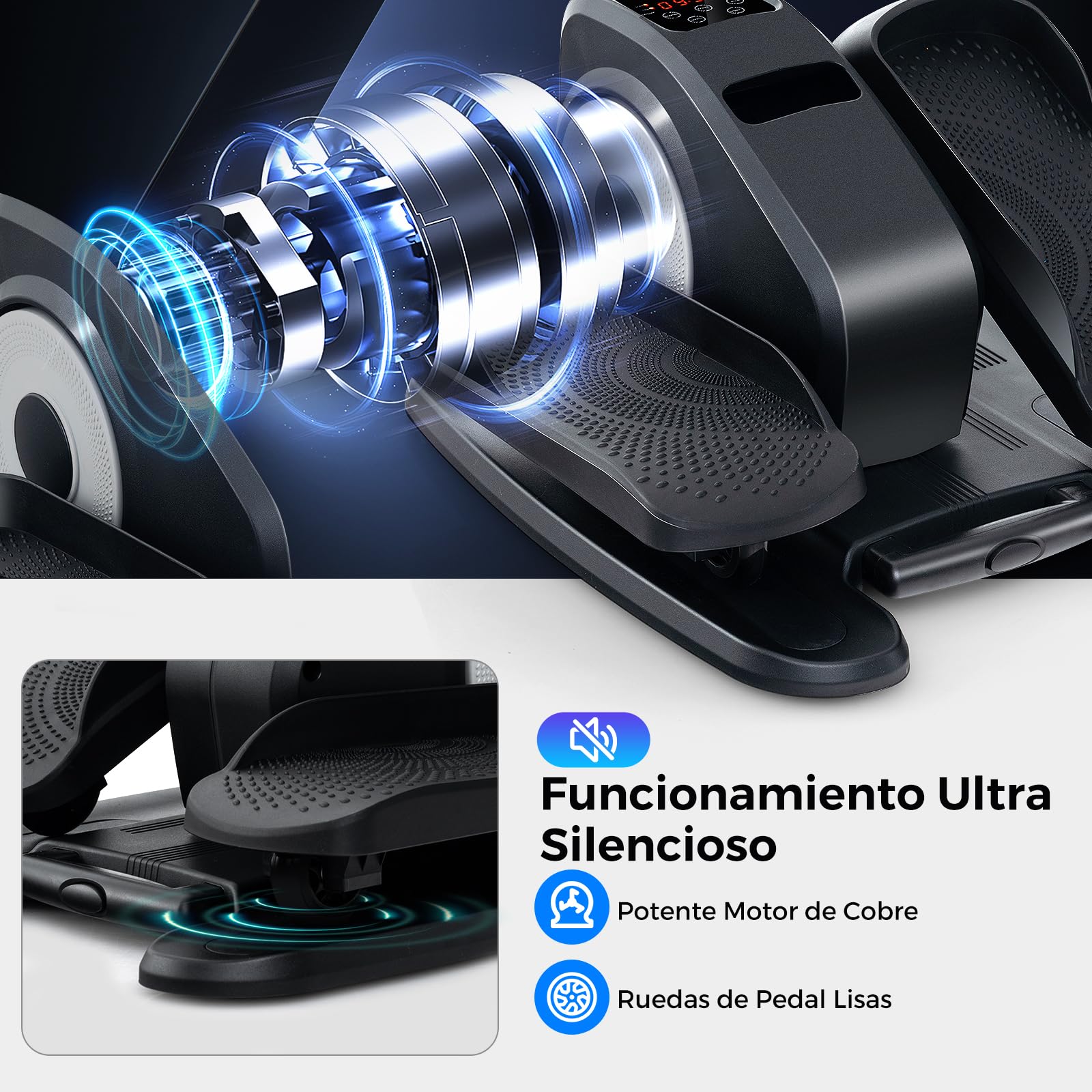 COSTWAY Mini Eliptica Electrica, Pedaleador Electrico con 5 Niveles de Velocidad, Monitor de Pantalla, Control Remoto, Elíptico Debajo del Escritorio, para Mayores, Oficina Casa
