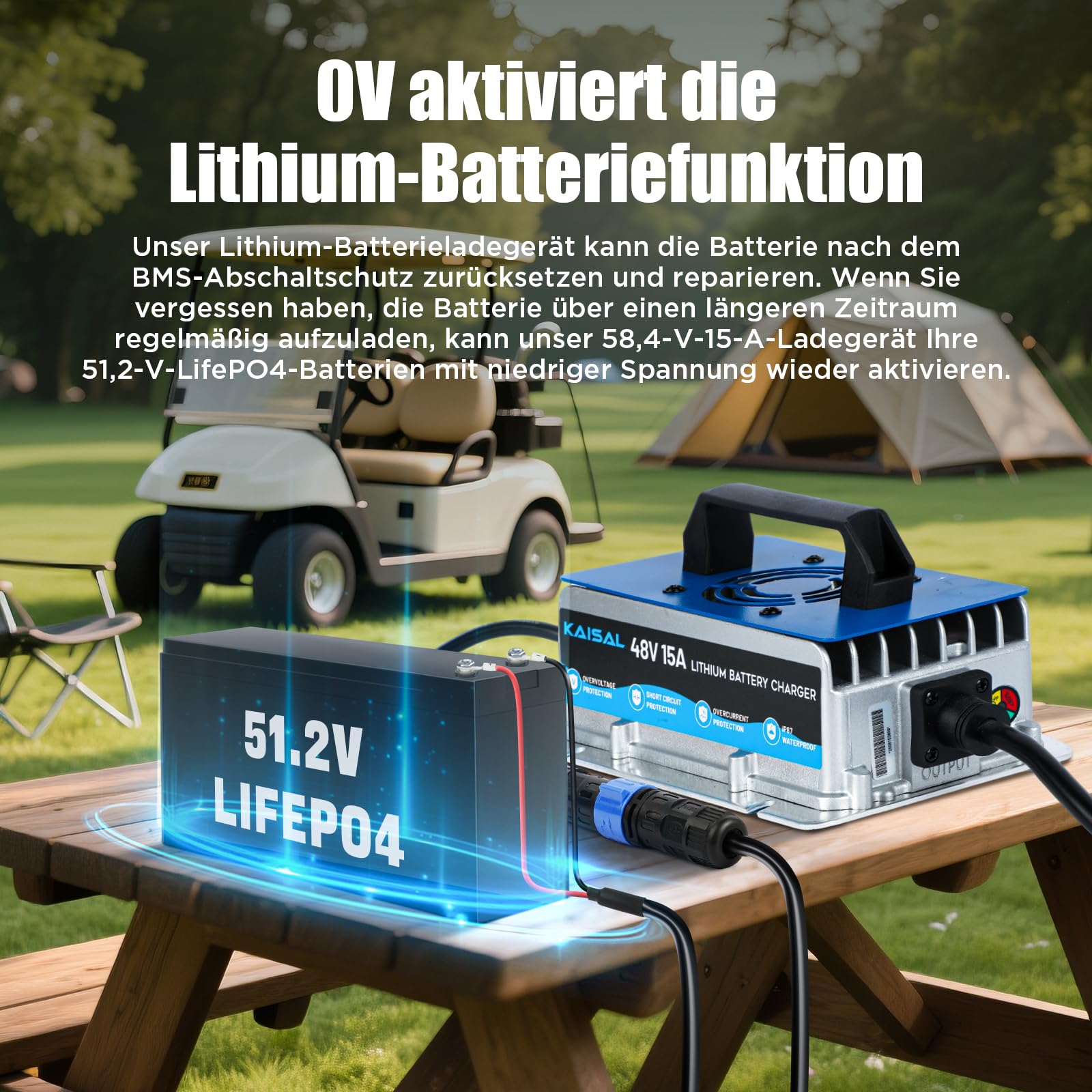 KAISAL 48V 15A LiFePO4 Ladegerät, 58.4V Lithium Batterieladegerät