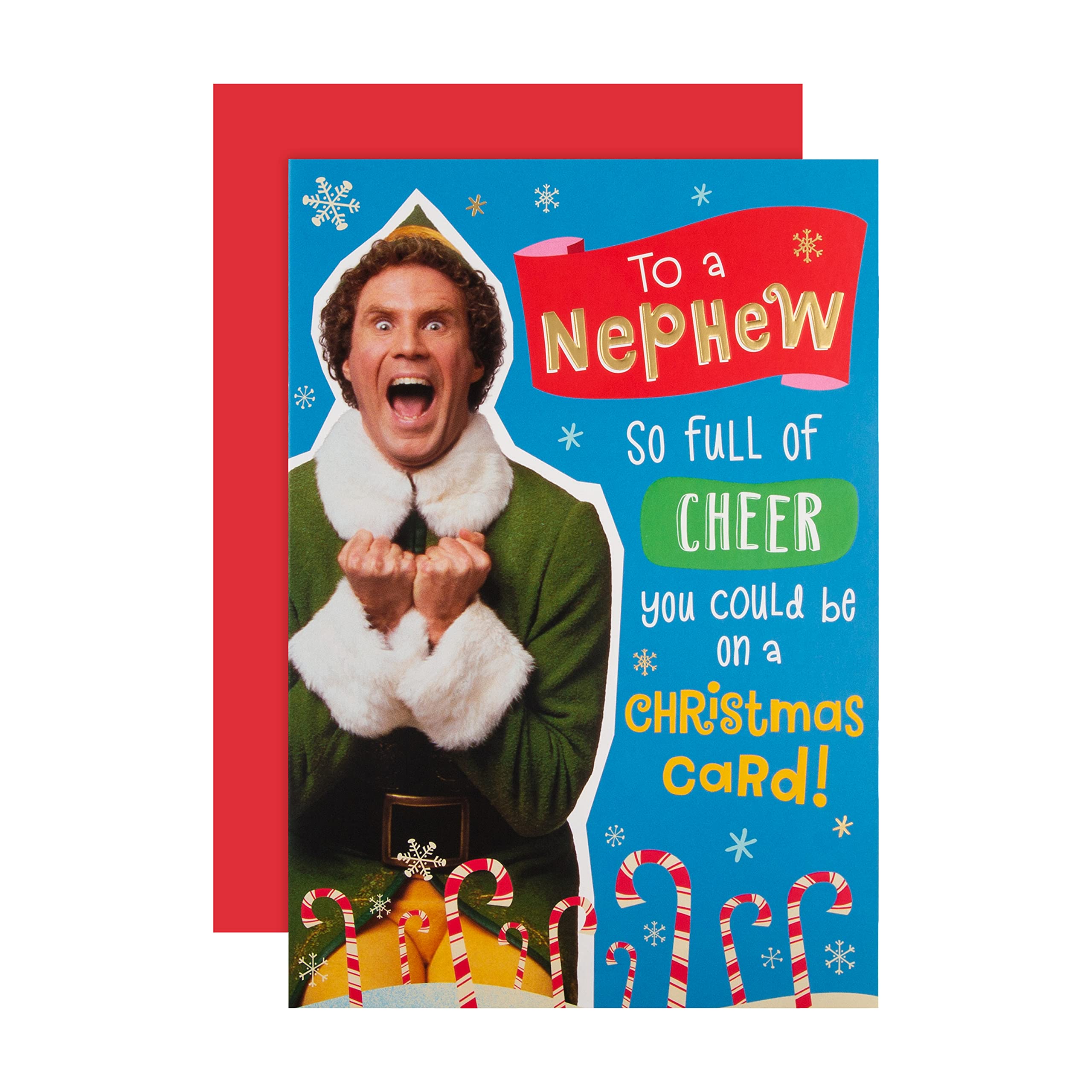 Hallmark Christmas Card for Nephew - Funny Warner Bros Elf Design