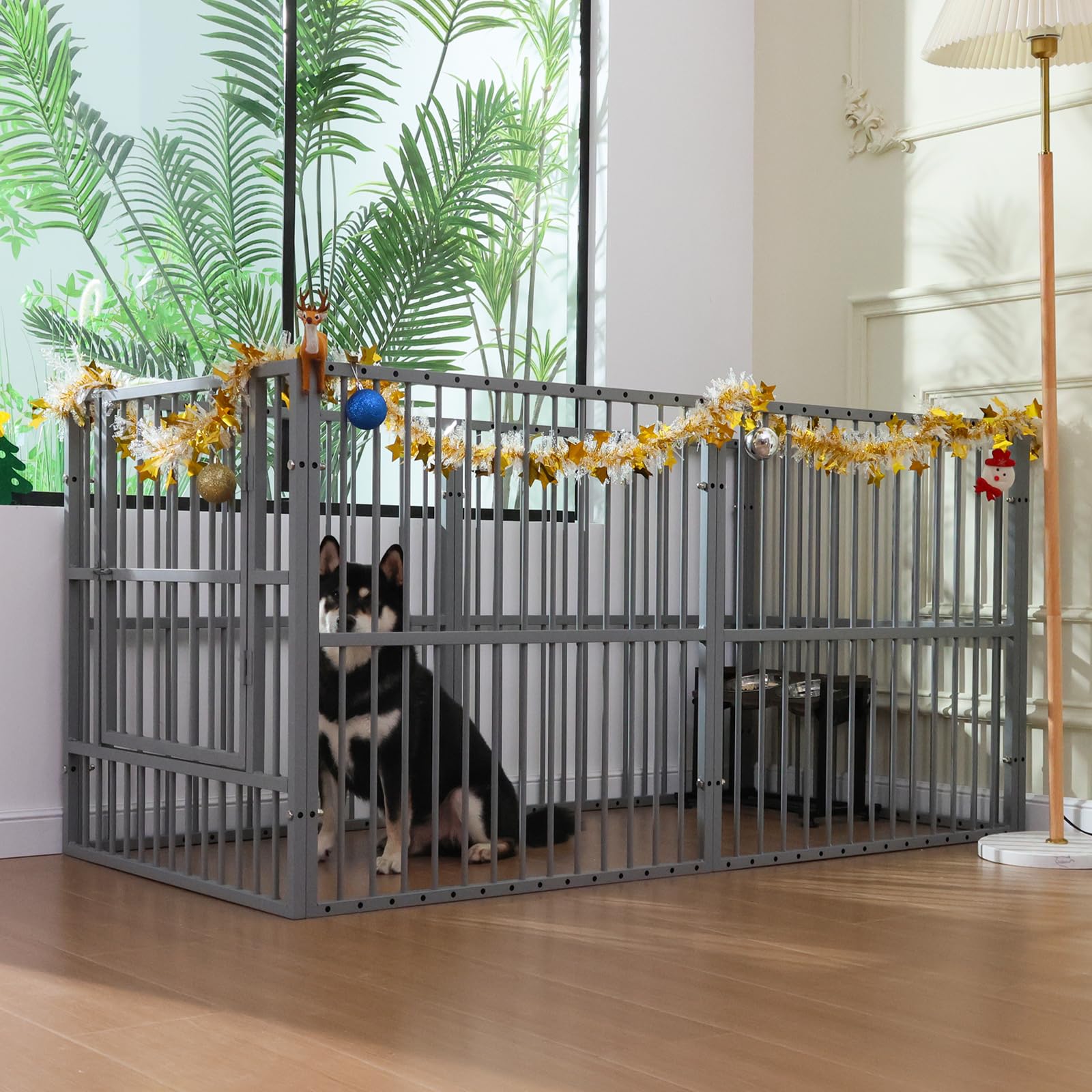 Recinzione per cani, altezza 80 cm, recinto per cani resistente con porta, sicuro e robusto, facile da montare, per interni ed esterni (6 pannelli con porta, grigio antracite)