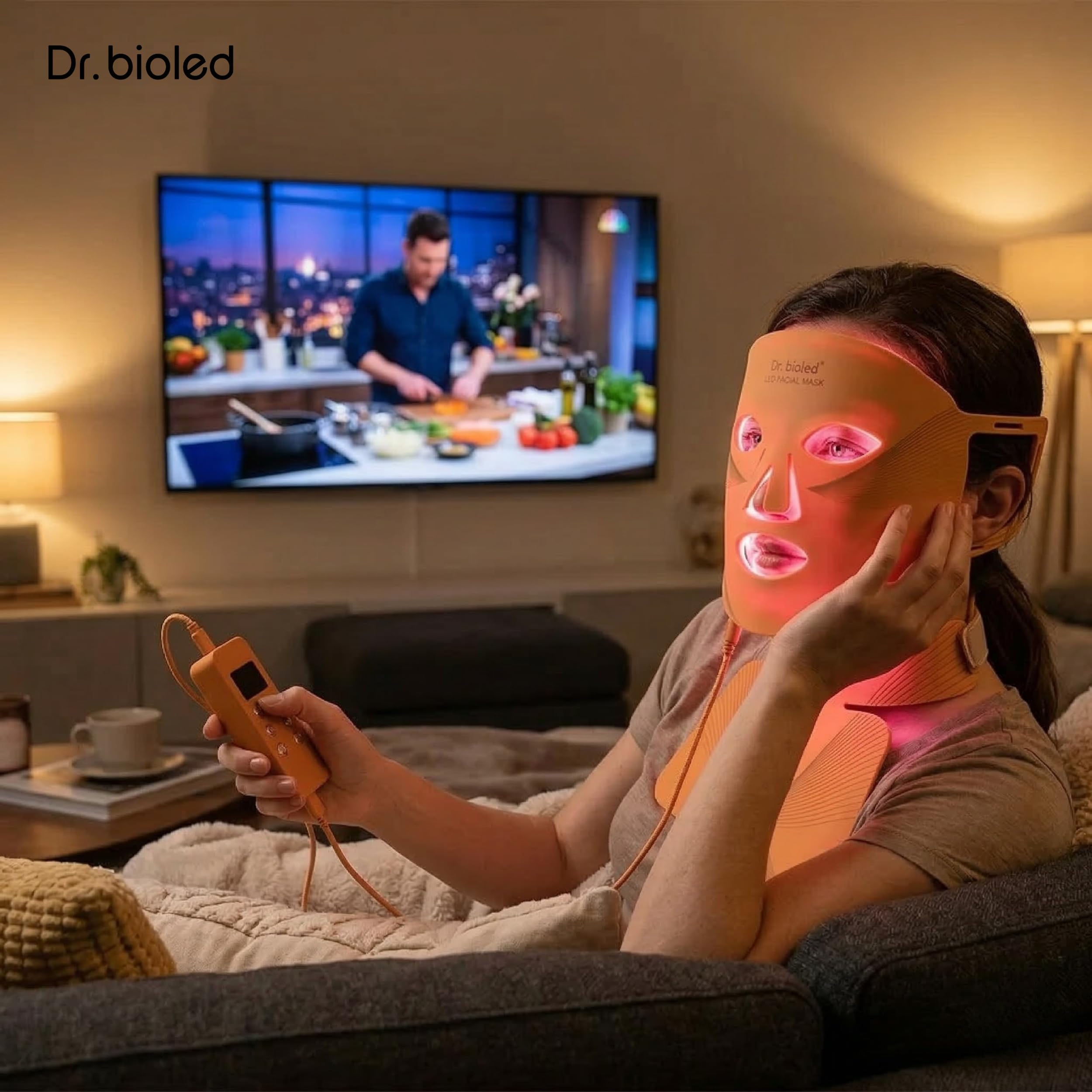 Máscara LED Facial y Cuello 488 LEDs – 8 Colores de Luz LED para Rutina de Belleza Facial – Mascarilla LED de Silicona Flexible y Cómoda – Diseño Ergonómico – DR. BIOLED