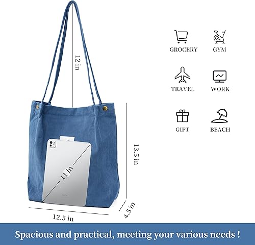 Miniatura 3 de Linda bolsa de pana para mujer, bolsas de hombro de lona para viajes y compras