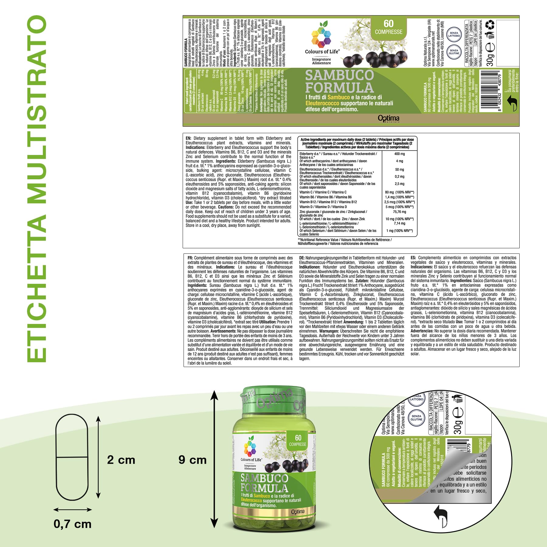 Colours Of Life Sambuco Formula - integratore alimentare a base di Sambuo ed Eleuterococco, aiuta a rafforzare le naturali difese dell'organismo, 60 compresse