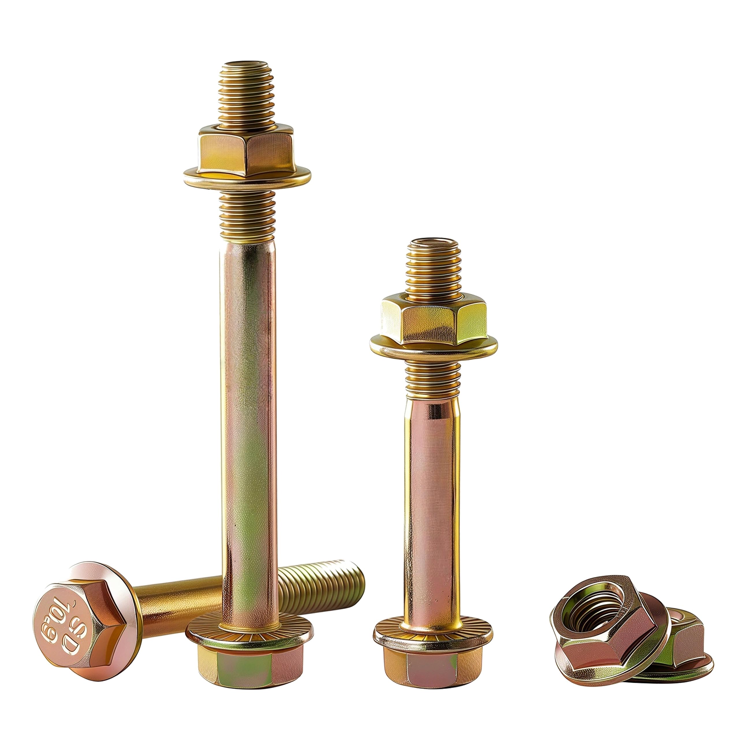 RAYGOODA M12-1.75x80mm Flange Bolt and Nut Kit 3set - Grade 10.9 Alloy Steel, Colored Zinc Plated, Partially Thread, Serrated Self-Locking, Vibration Resistant for Automotive, Machinery & Heavy Duty