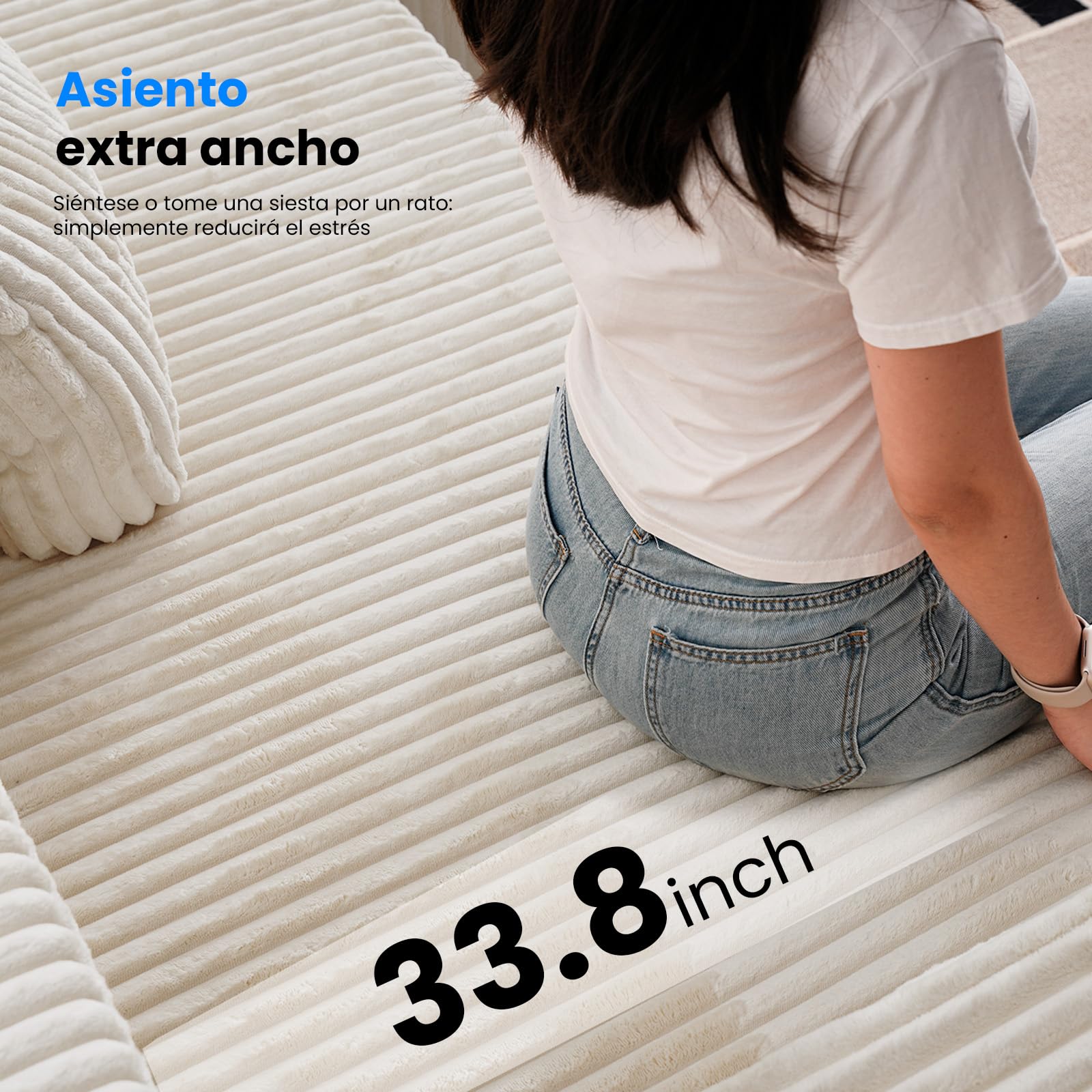 HOMRELEXA Sofá de 276 cm con Respaldo Alto, sofá Cama en Forma de L de Pana, sofá de 3 plazas con otomana Izquierda o Derecha, sofá Relax para salón, Independiente, sin Montaje (Beige)