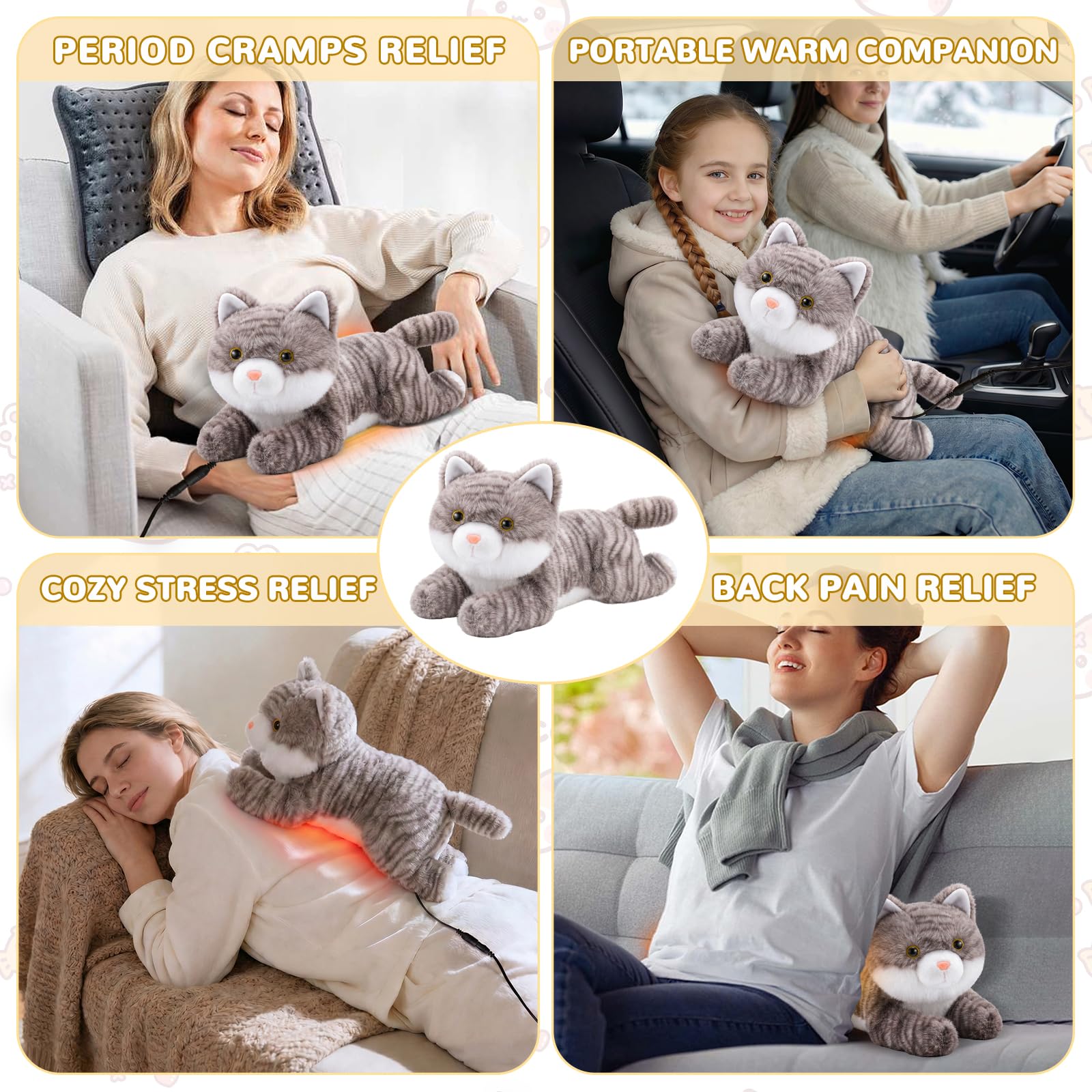 Manta eléctrica con apagado automático, almohadilla térmica eléctrica USB para período, cojín térmico Warmies, cuello, espalda, hombros, vientre, regalos de Navidad para mujeres y niñas